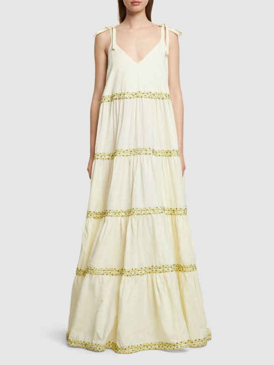 Flora Sardalos: Besticktes, langes Kleid aus Baumwolle - Weiß - women_1 | Luisa Via Roma