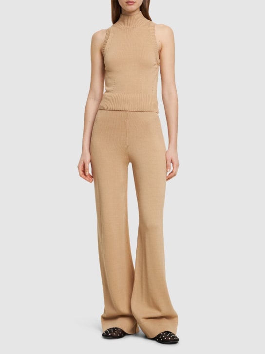 Ermanno Scervino: Ribbed cotton jersey high rise pants - Beige - women_1 | Luisa Via Roma