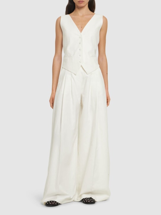 Nina Ricci: Draped linen blend open-back vest - White - women_1 | Luisa Via Roma