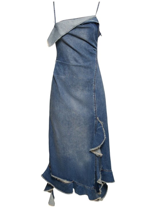 Acne Studios: Ruffled denim self-tie midi dress - Blue - women_0 | Luisa Via Roma
