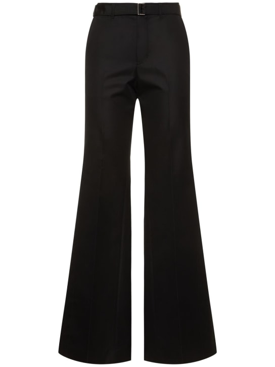 Sacai: Cotton blend gabardine wide pants w/belt - Black - women_0 | Luisa Via Roma