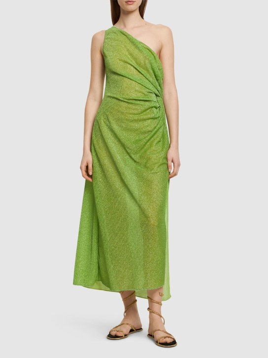 Oséree Swimwear: Lumière lamé midi dress w/knot - Green - women_1 | Luisa Via Roma