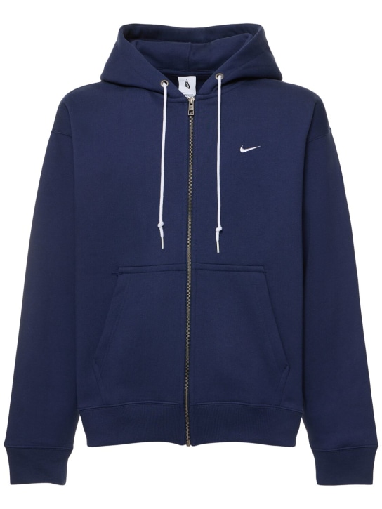 Nike: Solo Swoosh cotton blend zip hoodie - Blu Notte - men_0 | Luisa Via Roma