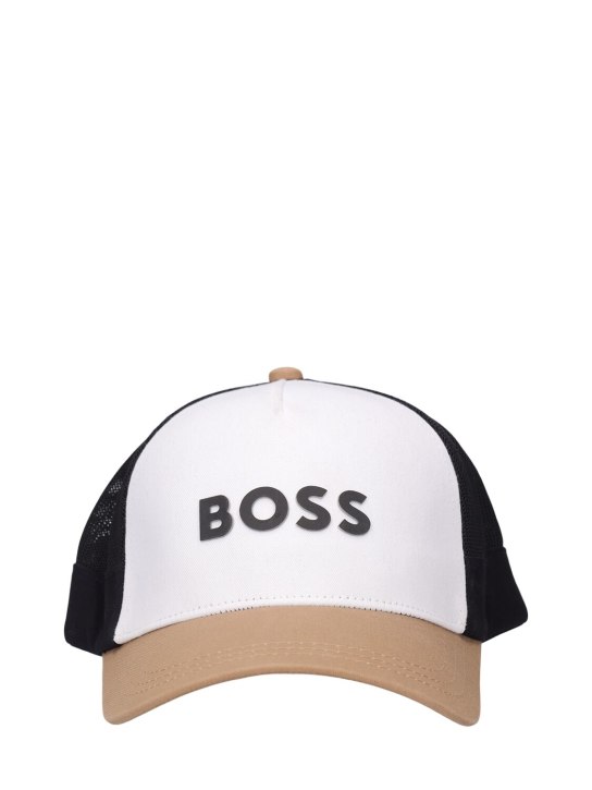 Boss: Cotton twill & mesh baseball hat - Beyaz/Bej - kids-boys_0 | Luisa Via Roma