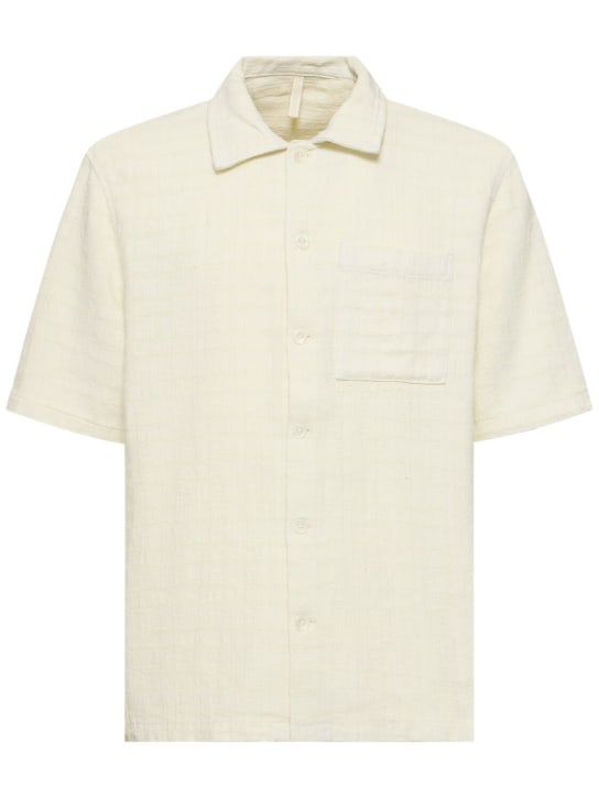 SUNFLOWER: Spacey linen blend short sleeve shirt - Off White - men_0 | Luisa Via Roma