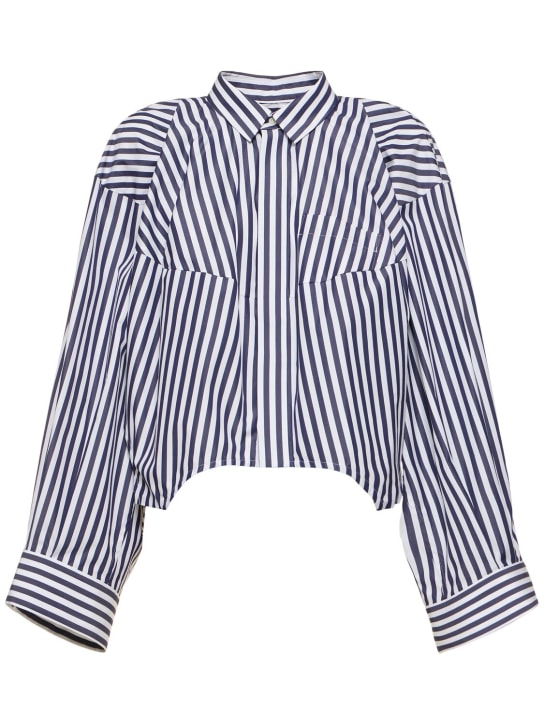 Sacai: Camisa de popelina con mangas abullonadas - Blue Stripes - women_0 | Luisa Via Roma