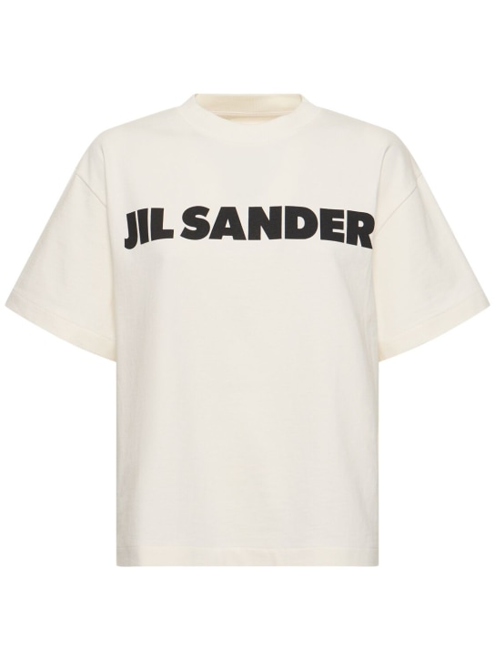 Jil Sander: T-shirt en jersey de coton épais imprimé logo - Natural - women_0 | Luisa Via Roma