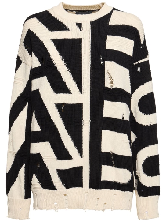 Marc Jacobs: Distressed monogram oversize sweater - Krem/Siyah - women_0 | Luisa Via Roma