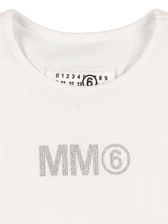 MM6 Maison Margiela: T-shirt court en jersey de coton avec patch - Blanc - kids-girls_1 | Luisa Via Roma