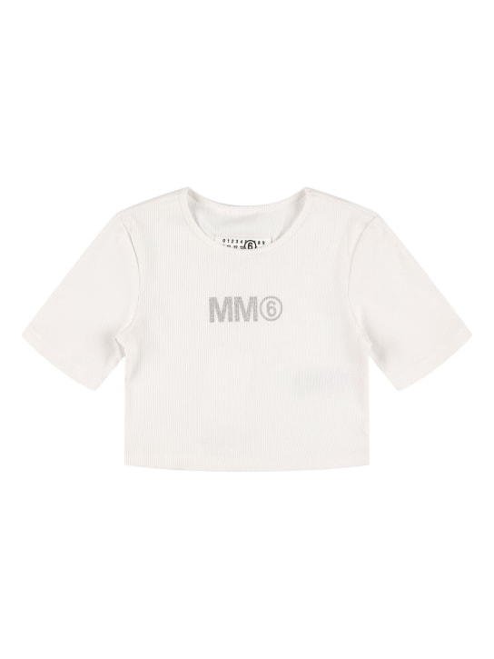MM6 Maison Margiela: T-shirt cropped in jersey di cotone / patch - Bianco - kids-girls_0 | Luisa Via Roma