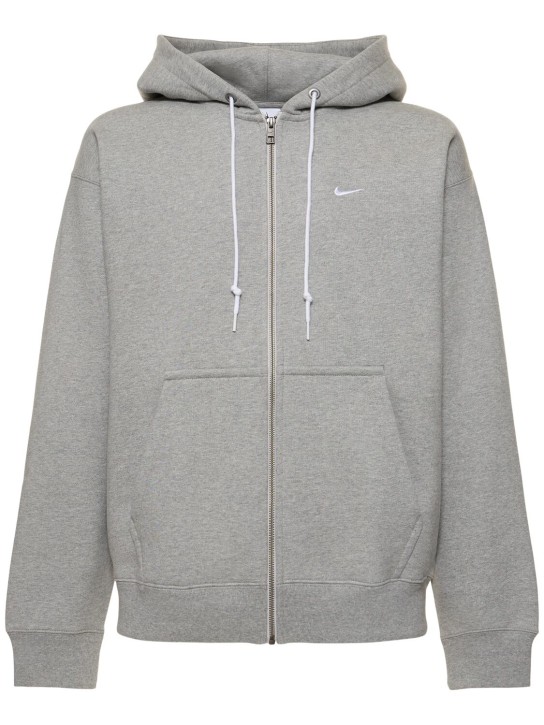 Nike: Solo Swoosh cotton blend zip hoodie - Dk Grey Heather - men_0 | Luisa Via Roma
