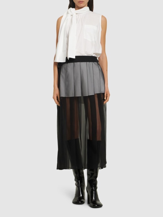 Sacai: Poplin mini dress w/ tulle gown - Beyaz/Siyah - women_1 | Luisa Via Roma