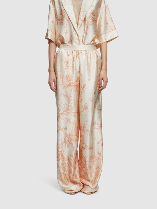 MITHRIDATE: Printed stretch silk wide pants - Orange/Multi - women_1 | Luisa Via Roma
