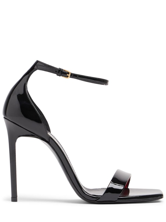 Saint Laurent: 105毫米Amber漆皮凉鞋 - 黑色 - women_0 | Luisa Via Roma