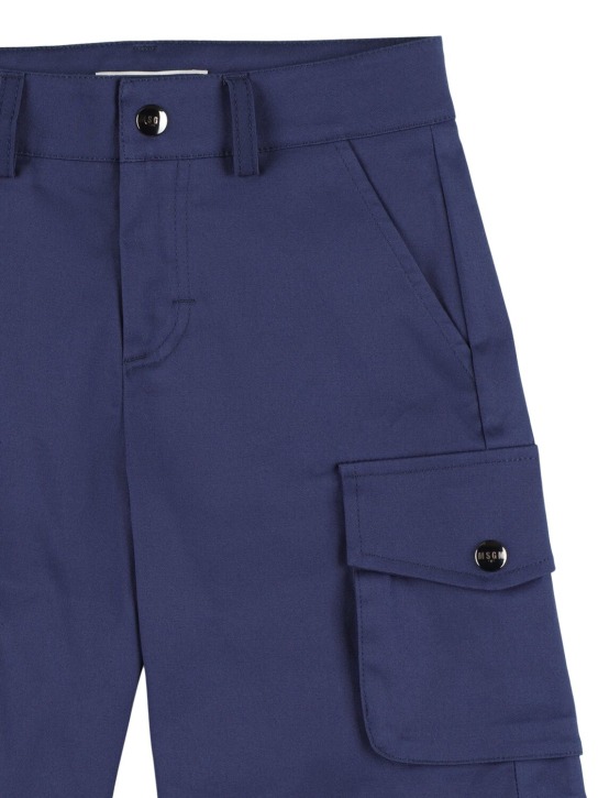 MSGM: Shorts cargo de gabardina de algodón - Azul Marino - kids-boys_1 | Luisa Via Roma