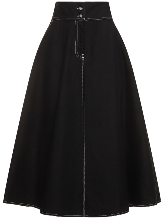 Max Mara: Yamato cotton & linen canvas midi skirt - Siyah - women_0 | Luisa Via Roma