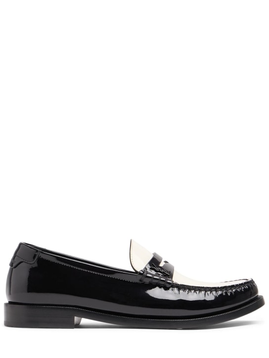 Saint Laurent: 15mm Le Loafer leather loafers - Siyah/Beyaz - women_0 | Luisa Via Roma
