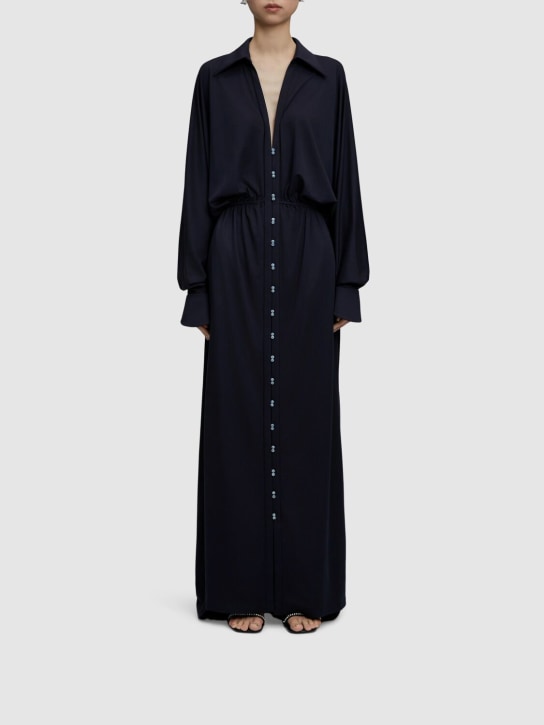 MITHRIDATE: Robe chemise en viscose embellie - Bleu Foncé - women_1 | Luisa Via Roma
