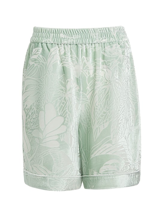 MITHRIDATE: Shorts in seta stretch stampata - Bianco/Verde - women_0 | Luisa Via Roma