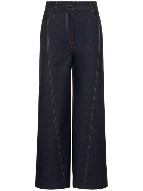 Max Mara: Pantalon en jersey imitation denim Foster - Bleu Marine - women_0 | Luisa Via Roma