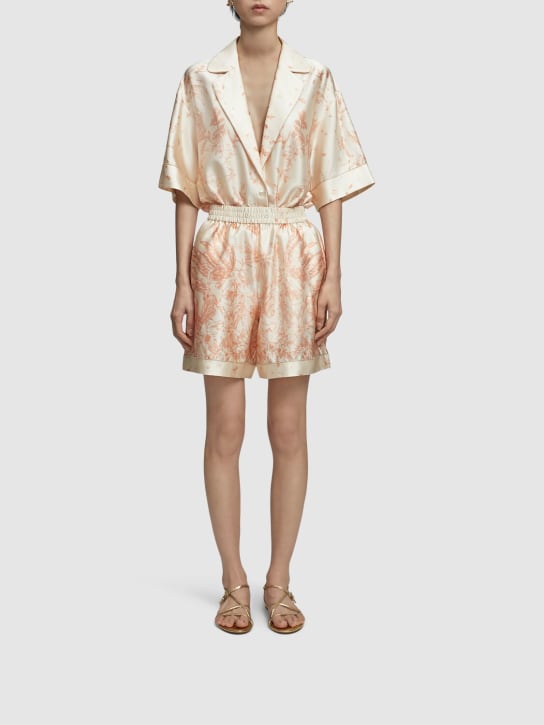 MITHRIDATE: Printed stretch silk shorts - Orange/Multi - women_1 | Luisa Via Roma