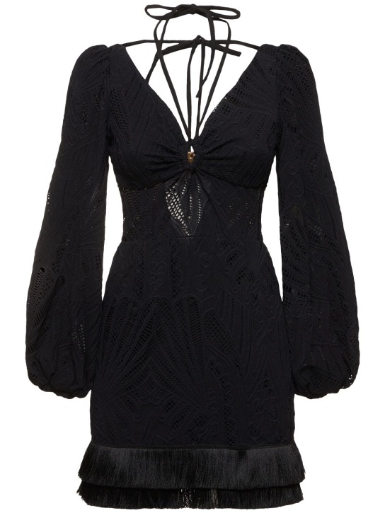Patbo: Lace mini dress w/ fringes - Black - women_0 | Luisa Via Roma