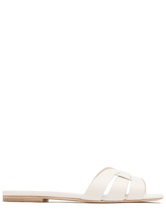 Saint Laurent: 10mm Tribute leather mule sandals - White - women_0 | Luisa Via Roma
