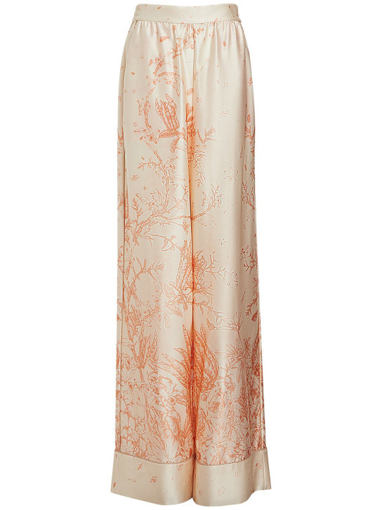 MITHRIDATE: Pantaloni larghi in seta stretch con stampa - Arancione/Multi - women_0 | Luisa Via Roma
