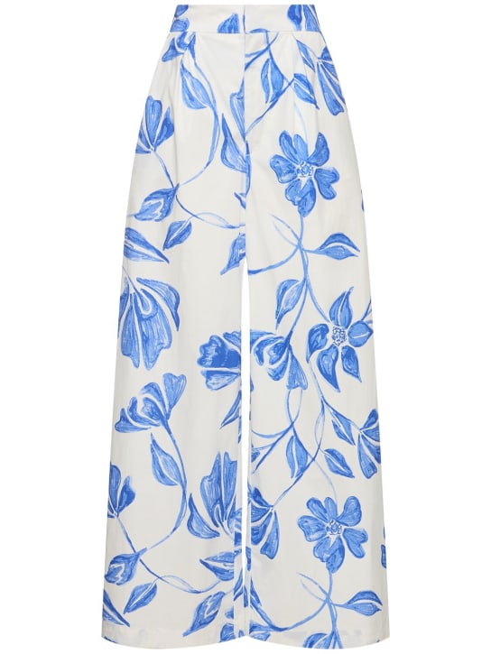 Patbo: Pantalon ample en coton imprimé Nightflower - Blanc/Bleu - women_0 | Luisa Via Roma