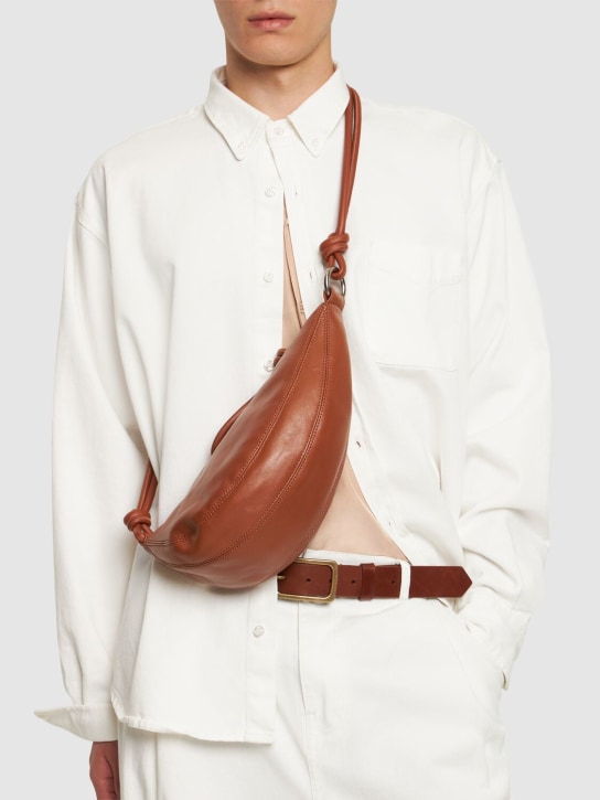 Dries Van Noten: Large leather crossbody bag - Tan - men_1 | Luisa Via Roma