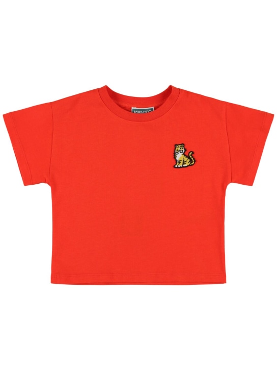 Kenzo Kids: Camiseta de jersey de algodón con logo bordado - Rojo - kids-boys_0 | Luisa Via Roma