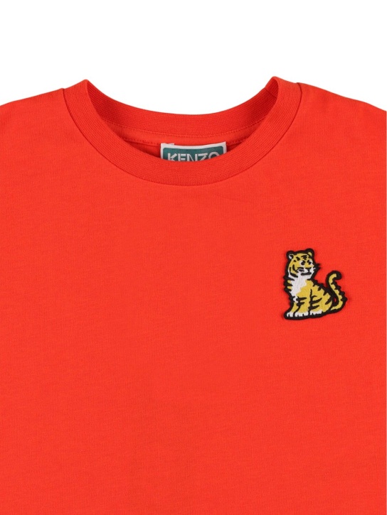 Kenzo Kids: Camiseta de jersey de algodón con logo bordado - Rojo - kids-boys_1 | Luisa Via Roma