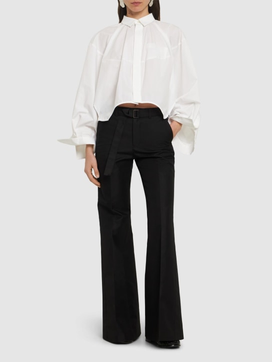 Sacai: Pantalon large en gabardine de coton avec ceinture - Noir - women_1 | Luisa Via Roma