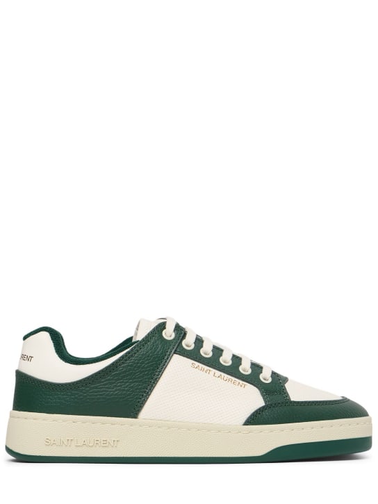 Saint Laurent: SL/61 00 leather sneakers - White/Green - men_0 | Luisa Via Roma