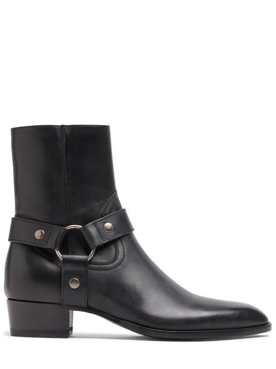 Saint Laurent: 40mm Wyatt belted leather cropped boots - Black - men_0 | Luisa Via Roma