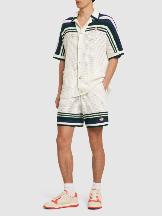 Casablanca: Tennis cotton crochet shorts - White/Green - men_1 | Luisa Via Roma