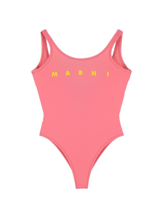 Marni Junior: Logo print Lycra one piece swimsuit - Pembe - kids-girls_0 | Luisa Via Roma