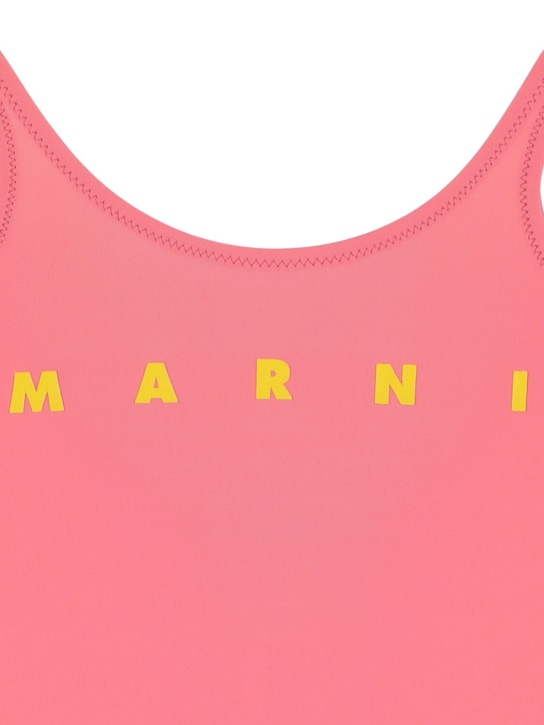 Marni Junior: Logo print Lycra one piece swimsuit - Pembe - kids-girls_1 | Luisa Via Roma