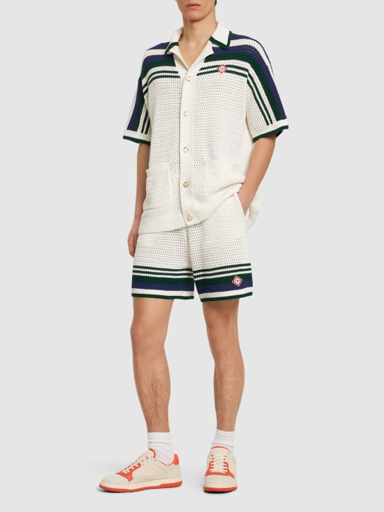 Casablanca: Tennis棉质钩织短袖衬衫 - 白色/绿色 - men_1 | Luisa Via Roma