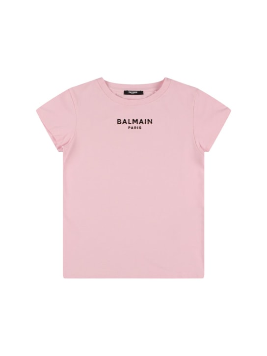 Balmain: 오가닉 코튼 저지 티셔츠 - 핑크 - kids-girls_0 | Luisa Via Roma