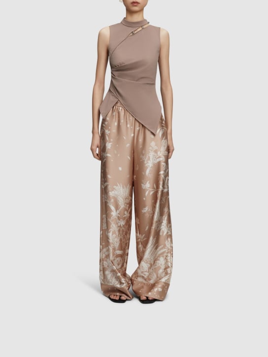 MITHRIDATE: Pantalon ample en soie stretch imprimée - Marron/Multi - women_1 | Luisa Via Roma