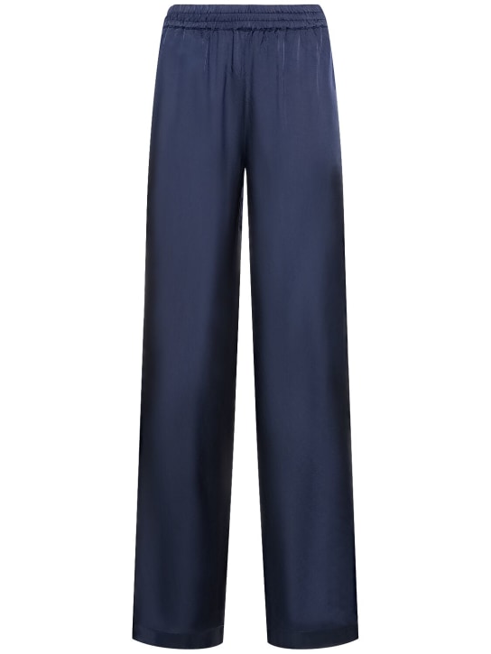 ASPESI: Pantalones anchos de satén - Azul - women_0 | Luisa Via Roma