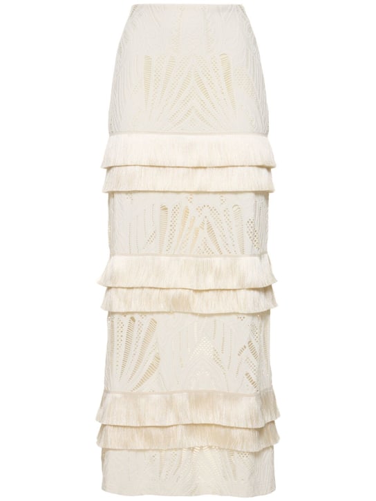 Patbo: Fringed lace maxi skirt - Beyaz - women_0 | Luisa Via Roma