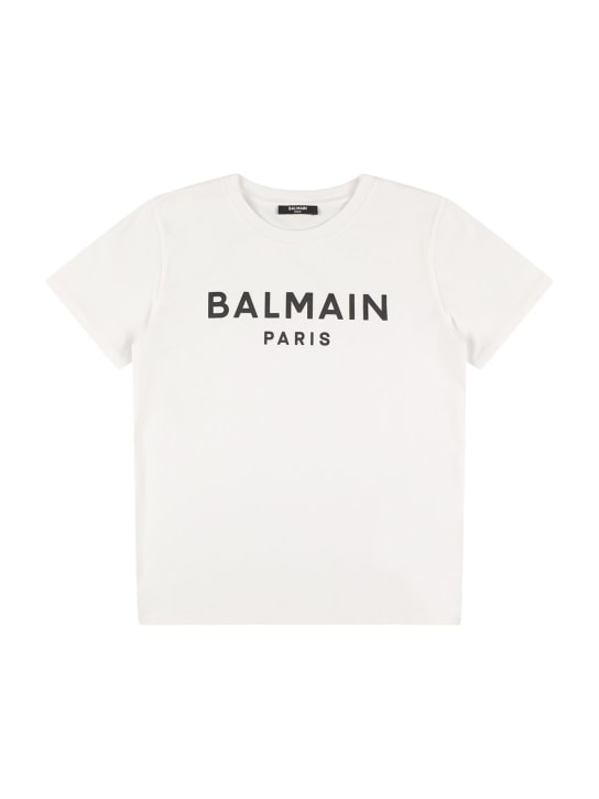 Balmain: Logo cotton jersey t-shirt - White/Black - kids-boys_0 | Luisa Via Roma