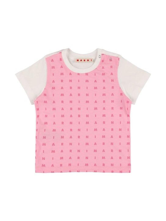 Marni Junior: 对比色棉质平纹针织T恤 - 粉色 - kids-girls_0 | Luisa Via Roma