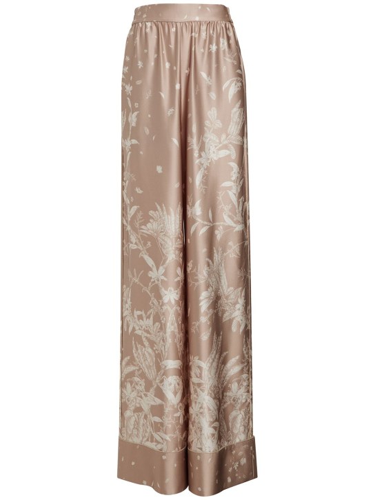 MITHRIDATE: Printed stretch silk wide pants - Brown/Multi - women_0 | Luisa Via Roma