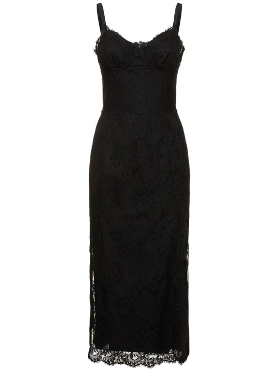 Dolce&Gabbana: Chantilly lace midi dress - Siyah - women_0 | Luisa Via Roma