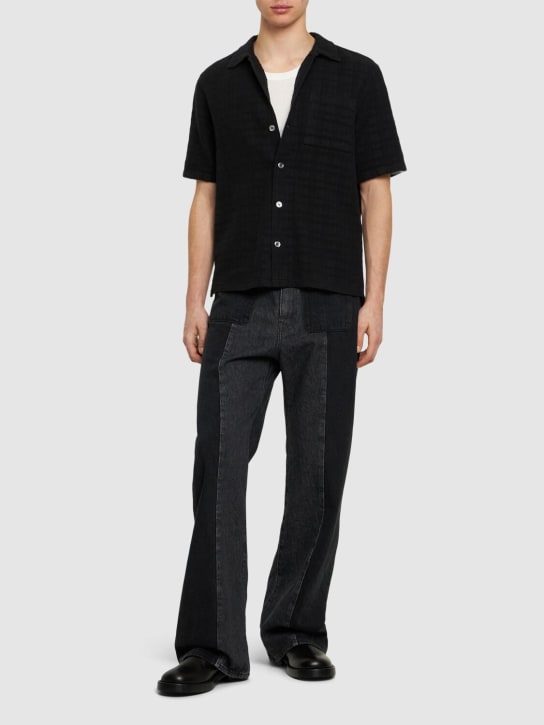 SUNFLOWER: Spacey亚麻混纺短袖衬衫 - 黑色 - men_1 | Luisa Via Roma