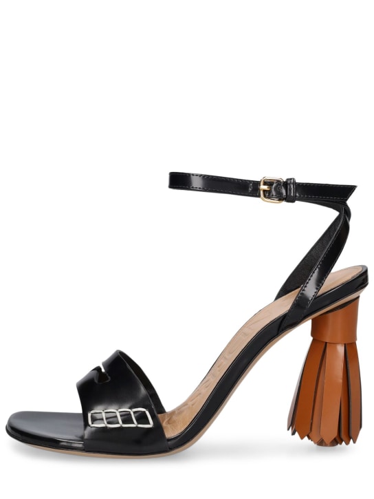 JW Anderson: 95mm Tassel leather sandals - Siyah/Kahverengi - women_0 | Luisa Via Roma