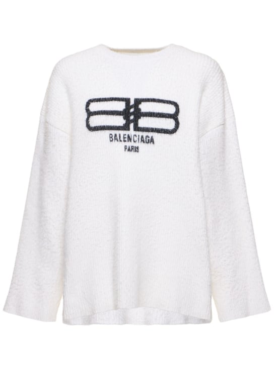Balenciaga: Logo knitted crewneck top - White/Black - women_0 | Luisa Via Roma